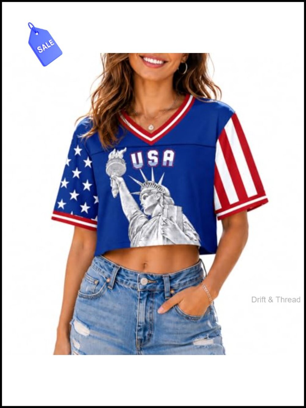 USA Soccer Jersey Crop Top Women Patriotic American Flag Shirt